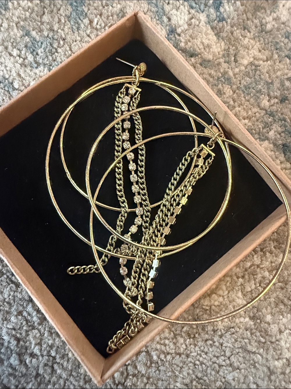 Gold Hoop Earrings with Layered Chain Accents - Women's Jewelry